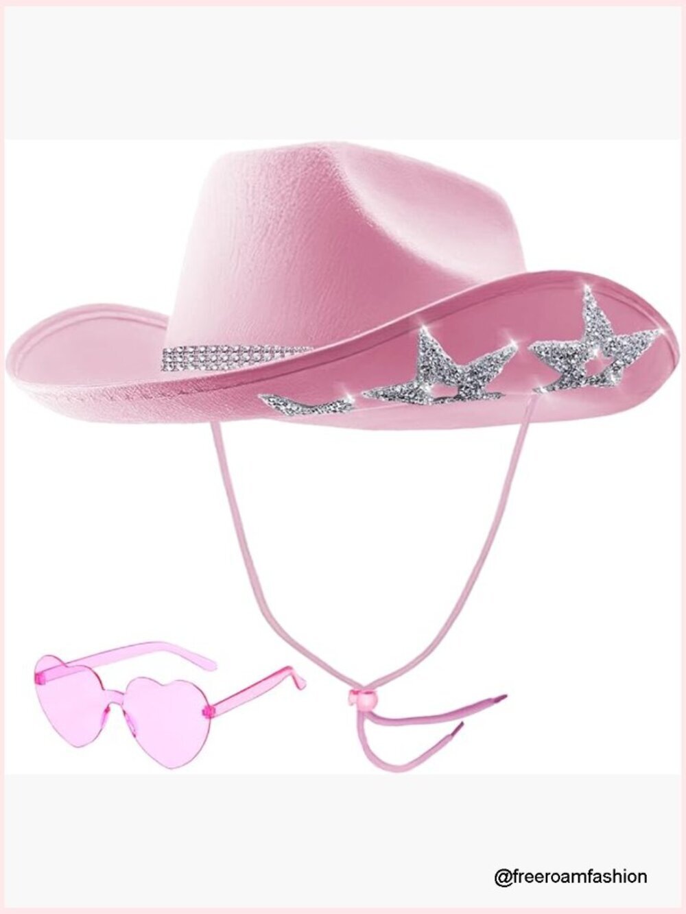 Cowboy Hat with Sequins Stars & Tiara Belt for Rodeo Party Sunglasses